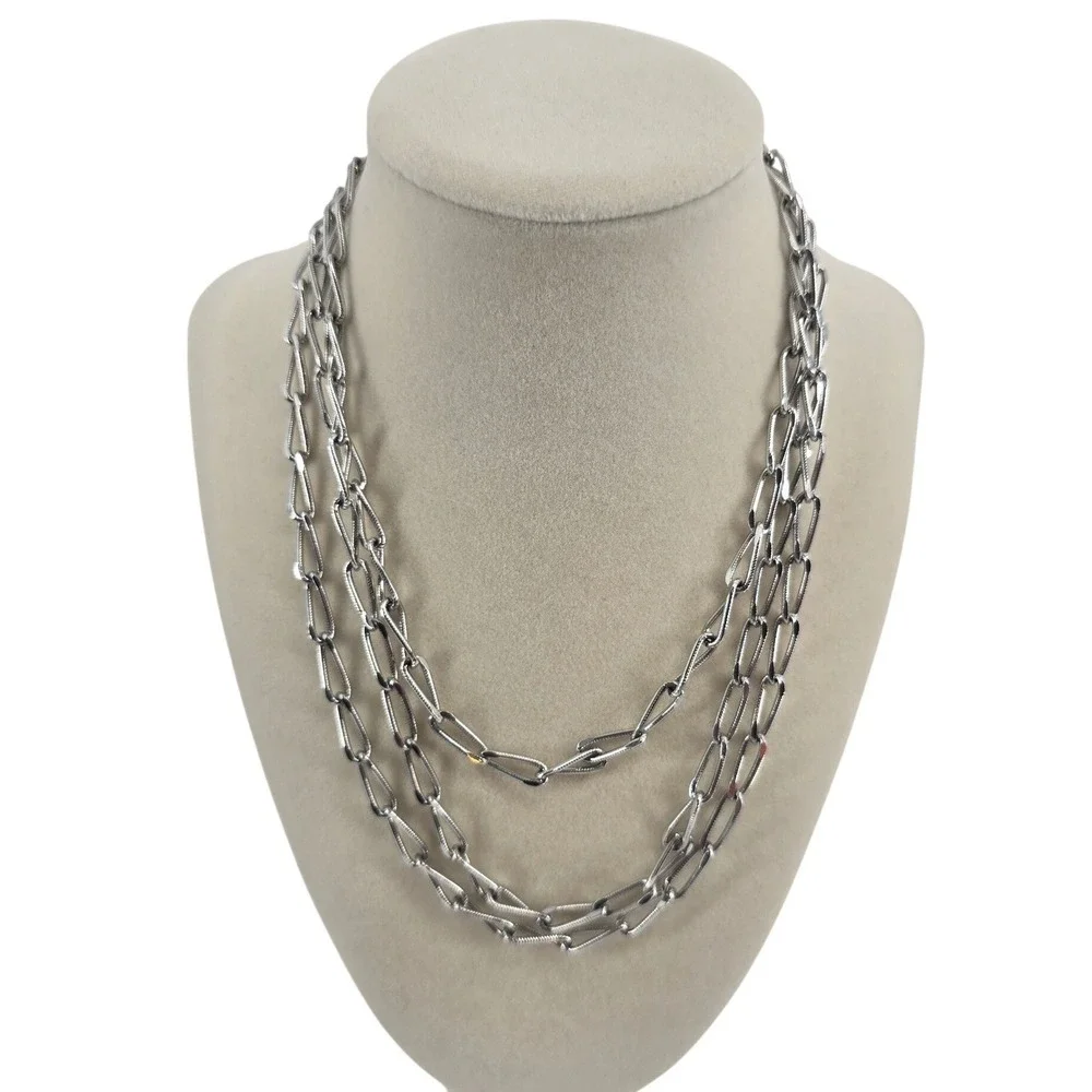 Trifari Necklace Womens OS Long Layered Paperclip Chain Silver Tone EUC